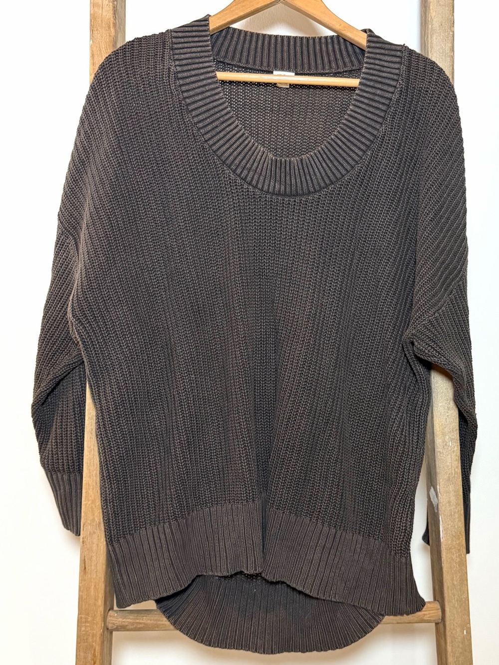 aerie oversized Scoop-Neck Ribbed Sweater in Charcoal Gray